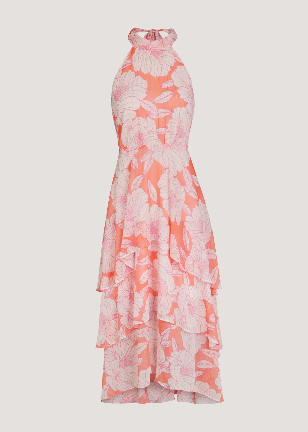 Be Beau Orange Floral Tiered Chiffon Midaxi Dress - Size 8 Image 2
