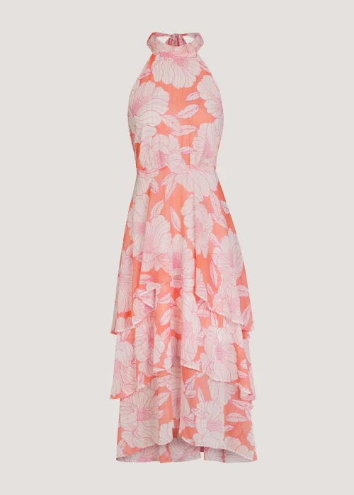 Be Beau Orange Floral Tiered Chiffon Midaxi Dress - Size 8 Image 2