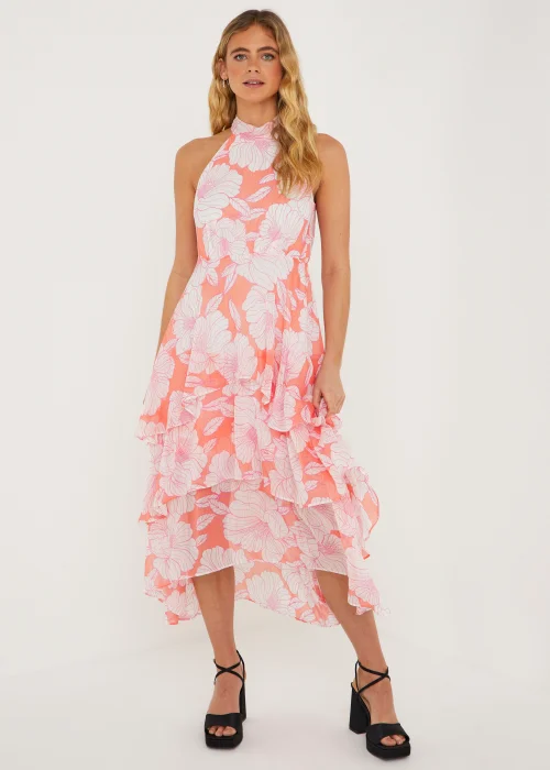 Be Beau Orange Floral Tiered Chiffon Midaxi Dress - Size 8 Image 1