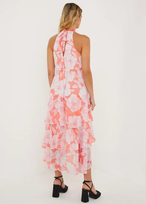 Be Beau Orange Floral Tiered Chiffon Midaxi Dress - Size 8 Image 3