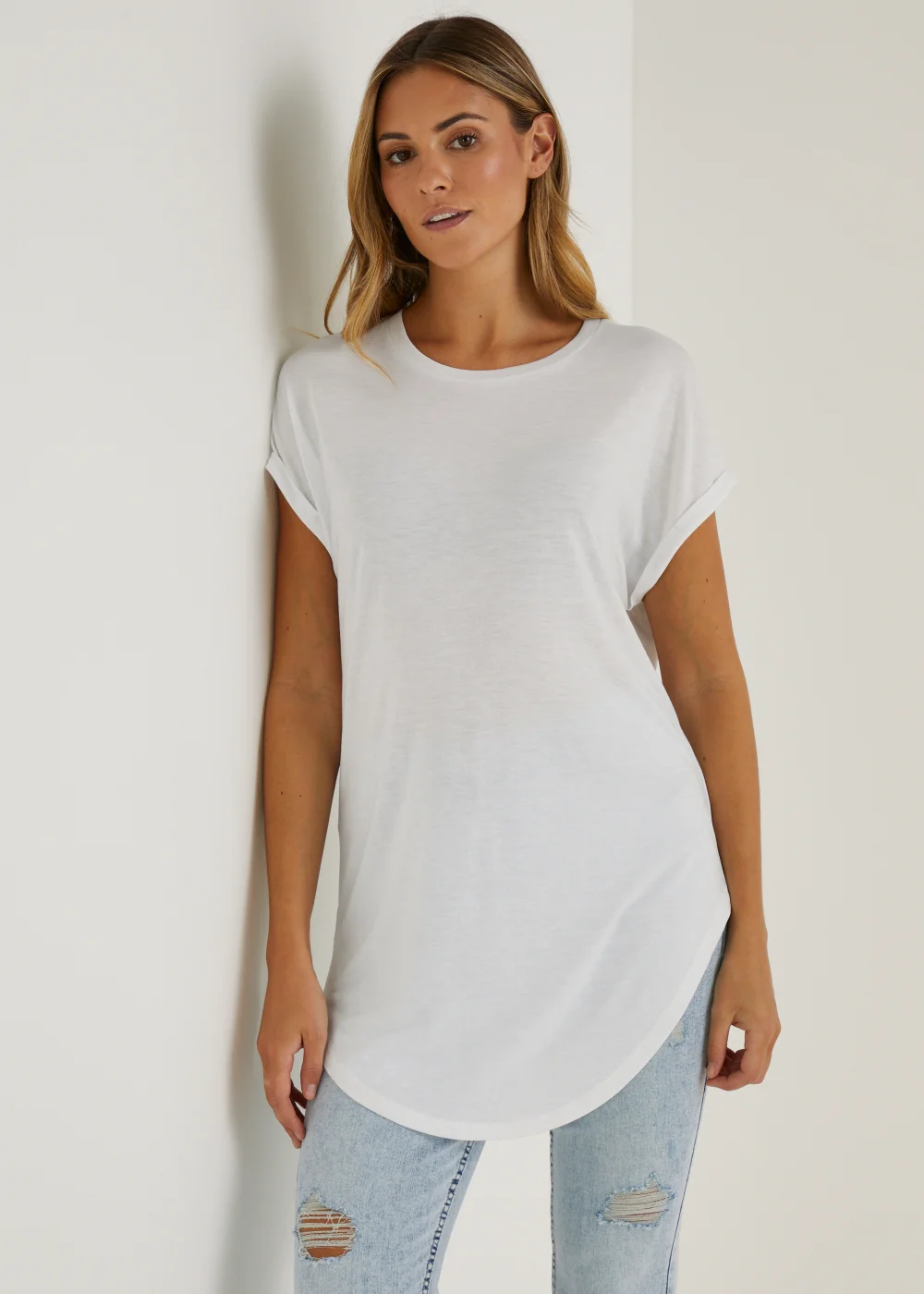 White Longline T-Shirt - S Image 1