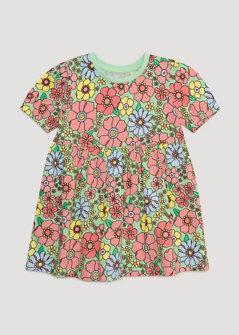 Girls Green Floral Jersey Dress (9mths-6yrs) - 9-12 months Image 1