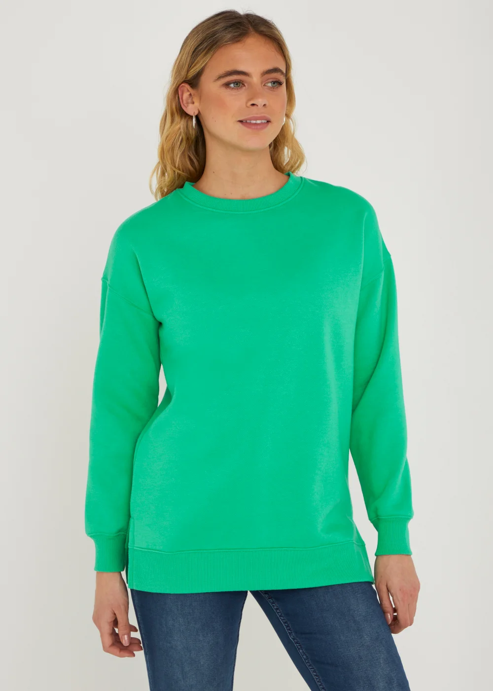 Green Longline Sweatshirt - Small Image 1