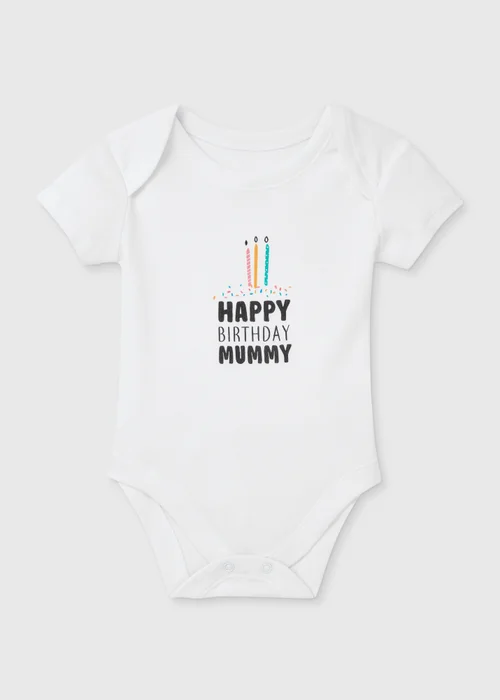 Baby White Happy Birthday Mummy Bodysuit (Tiny Baby-12mths) - 0-3 months Image 1