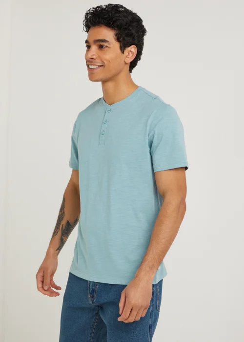 Teal Grandad Collar T-Shirt - Small Image 1