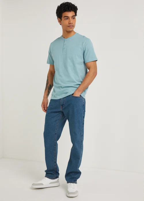 Teal Grandad Collar T-Shirt - Small Image 4