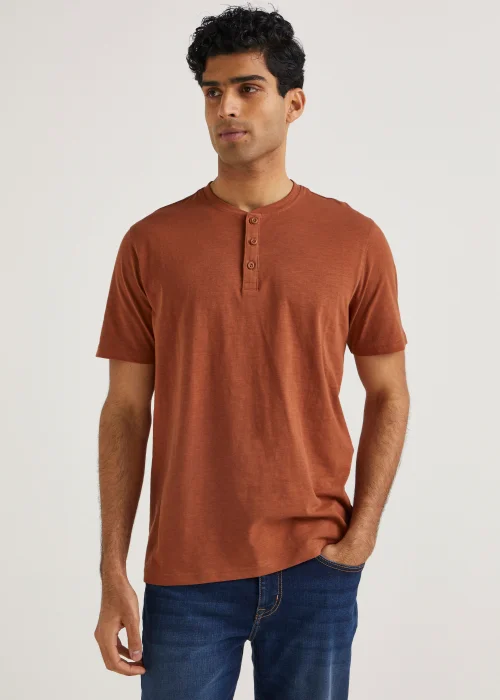 Tan Grandad Collar T-Shirt - Small Image 1