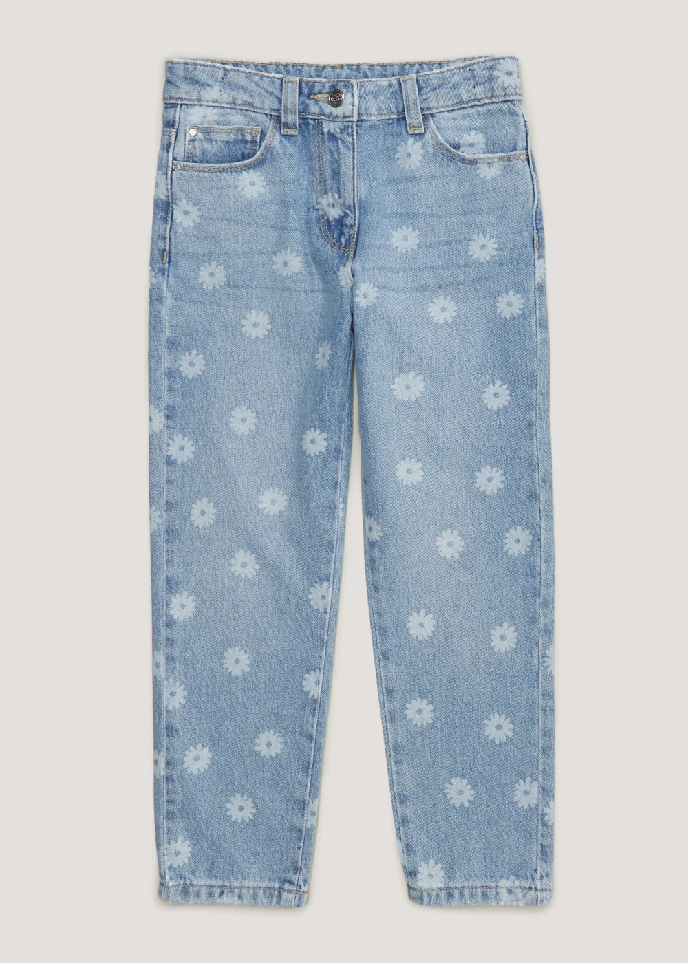 Girls Light Wash Floral Mom Jeans (4-13yrs) - Age 4 Years Image 1