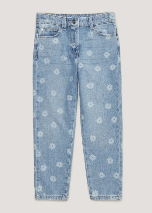 Girls Light Wash Floral Mom Jeans (4-13yrs) - Age 4 Years Image 1
