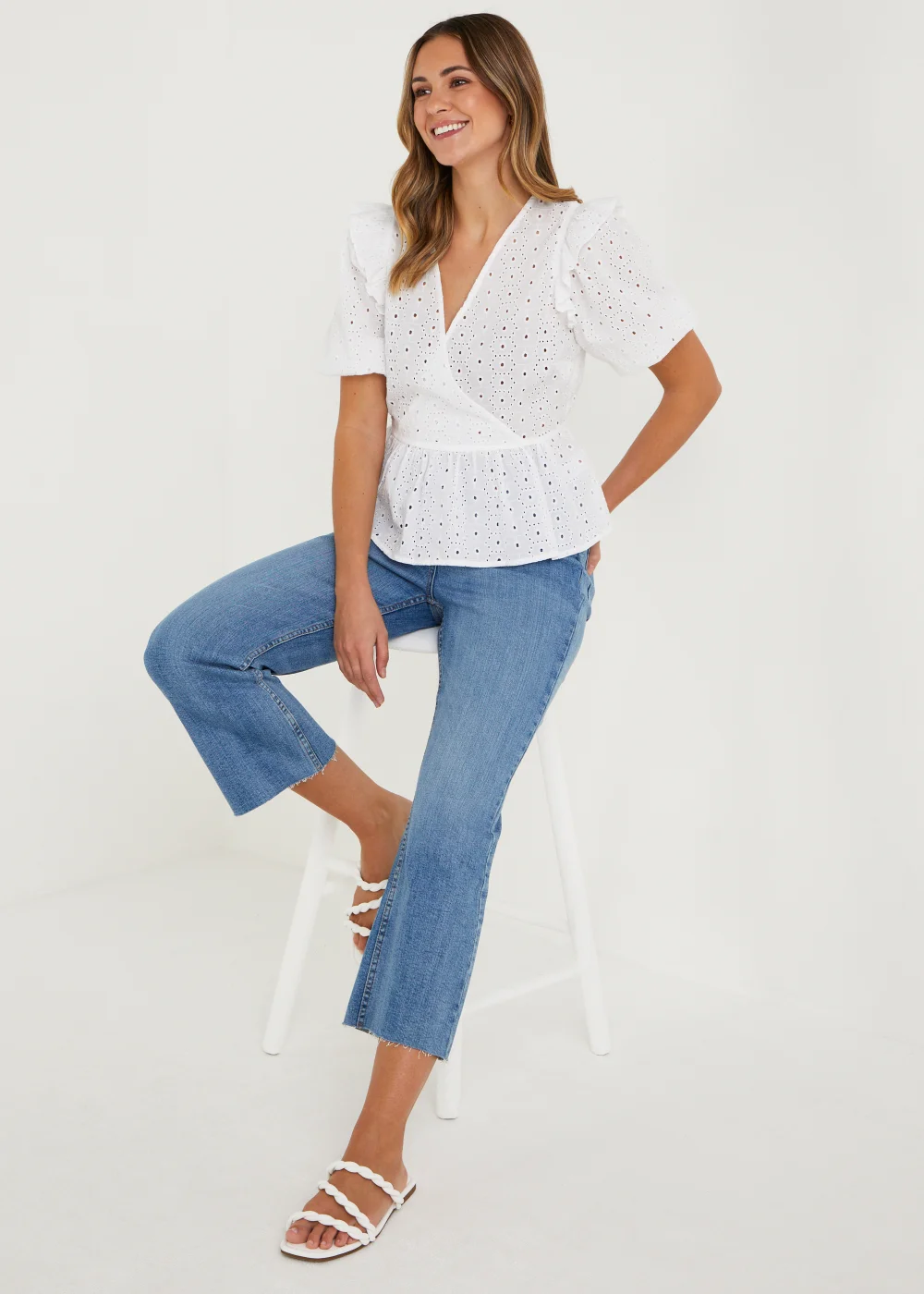 White Schiffley Wrap Front Blouse - Size 8 Image 4