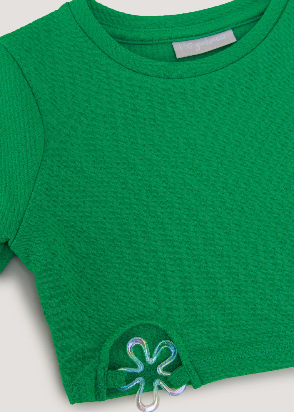 Girls Green Flower Long Sleeve Crop Top (4-13yrs) - 4 Yrs Image 2