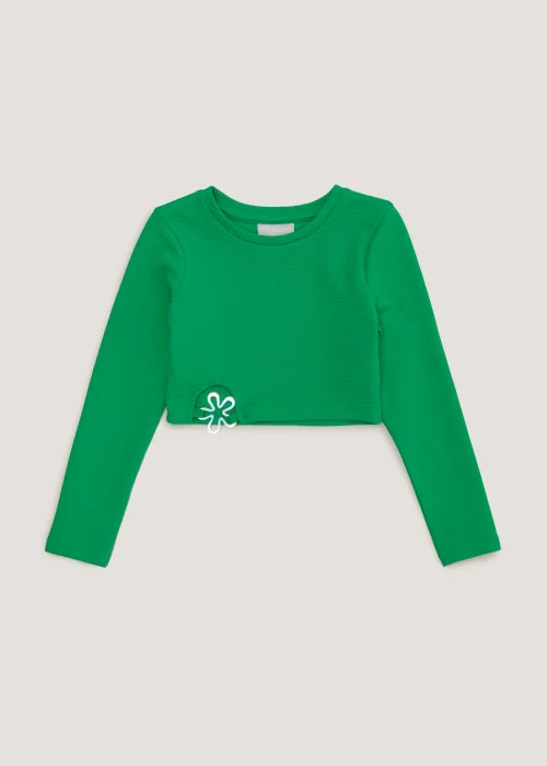 Girls Green Flower Long Sleeve Crop Top (4-13yrs) - 4 Yrs Image 1