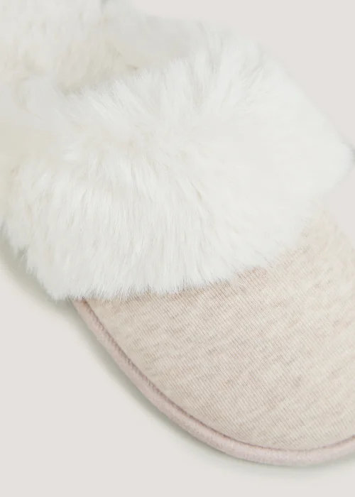 Oatmeal Faux Fur Mule Slippers - Small Image 2