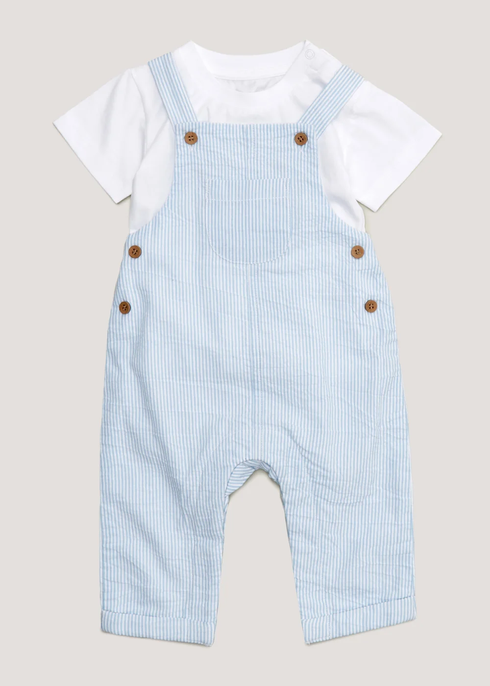 Baby Blue & White Stripe Dungarees & T-Shirt Set (Newborn-23mths) - Age 0 - 3 Months Image 1