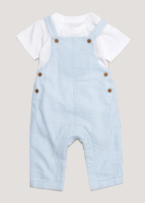 Baby Blue & White Stripe Dungarees & T-Shirt Set (Newborn-23mths) - Age 0 - 3 Months Image 1