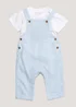 Baby Blue & White Stripe Dungarees & T-Shirt Set (Newborn-23mths) - Age 0 - 3 Months Image 1