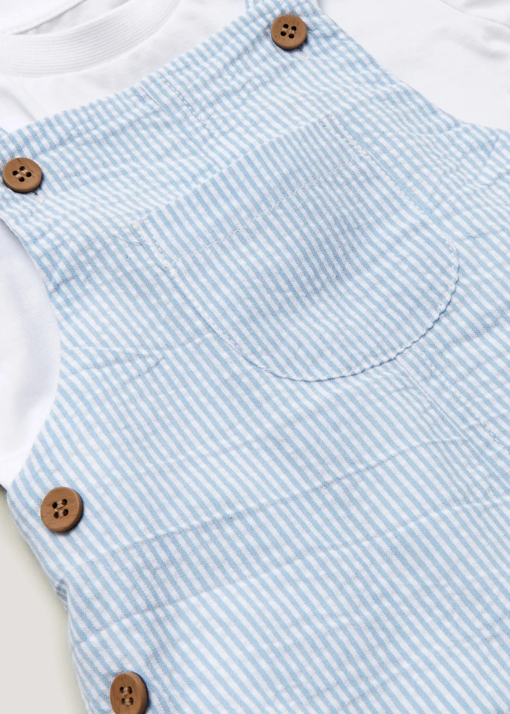 Baby Blue & White Stripe Dungarees & T-Shirt Set (Newborn-23mths) - Age 0 - 3 Months Image 2