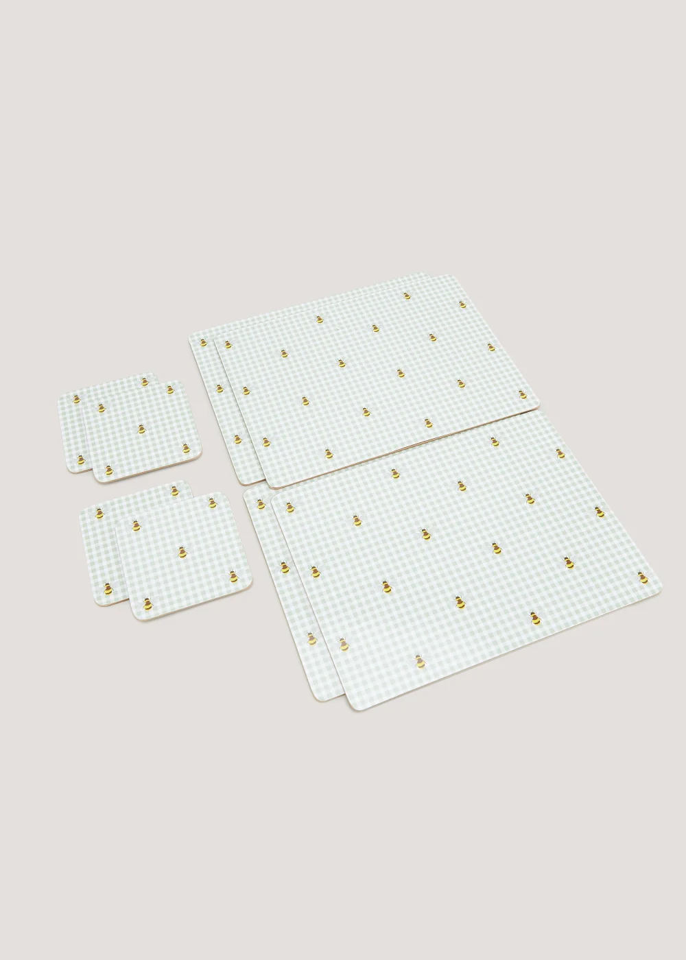 8 Pack Green Bee Gingham Print Placemat & Coaster Set Image 1