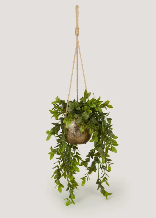 Hanging Trailing Plant in Gold Pot Image 1