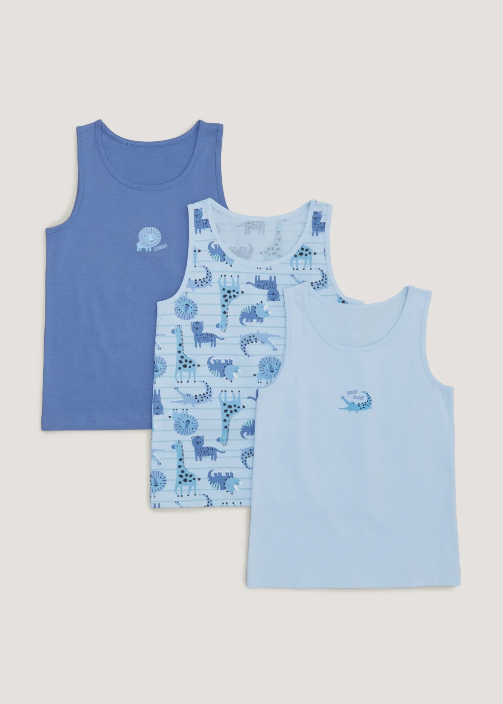 Boys 3 Pack Blue Animal Vest Tops (2-9yrs) - Age 2 - 3 Years Image 1