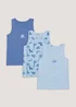 Boys 3 Pack Blue Animal Vest Tops (2-9yrs) - Age 2 - 3 Years Image 1