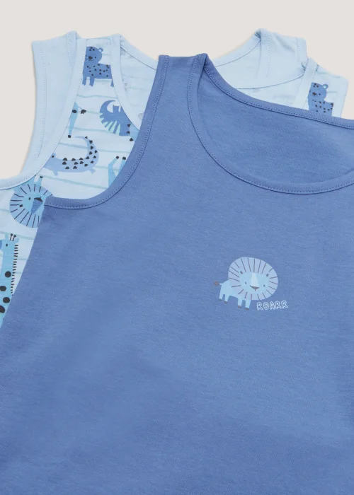 Boys 3 Pack Blue Animal Vest Tops (2-9yrs) - Age 2 - 3 Years Image 2