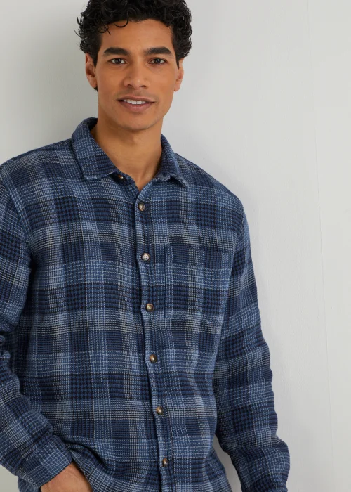 Navy Check Hoodie Overshirt - Small Image 3
