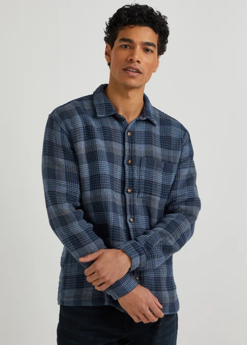 Navy Check Hoodie Overshirt - Small Image 1