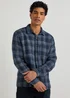 Navy Check Hoodie Overshirt - Small Image 1