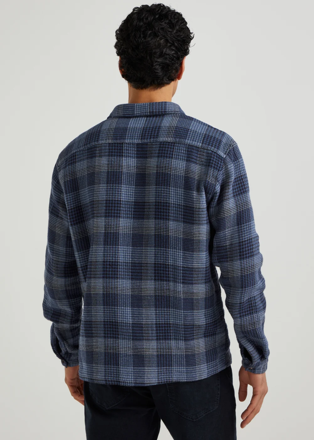 Navy Check Hoodie Overshirt - Small Image 2