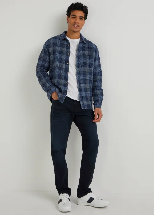 Navy Check Hoodie Overshirt - Small Image 4