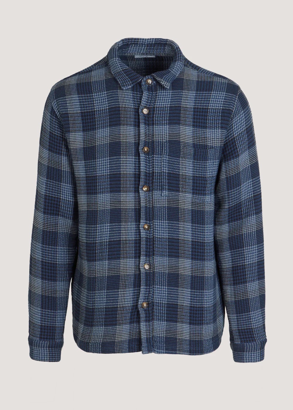 Navy Check Hoodie Overshirt - Small Image 5