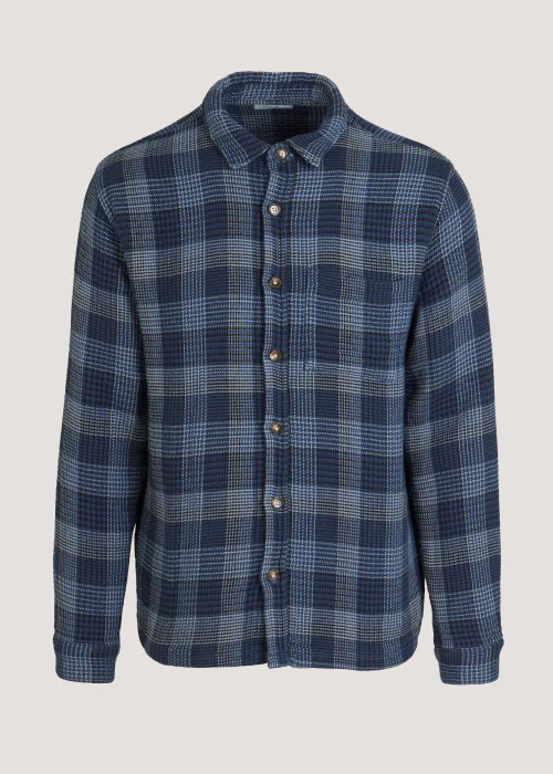 Navy Check Hoodie Overshirt - Small Image 5