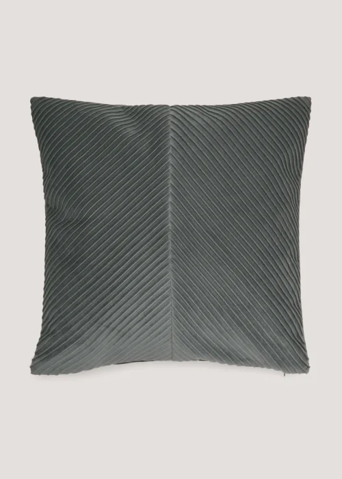 Dark Grey Pleated Velvet Cushion Image 1