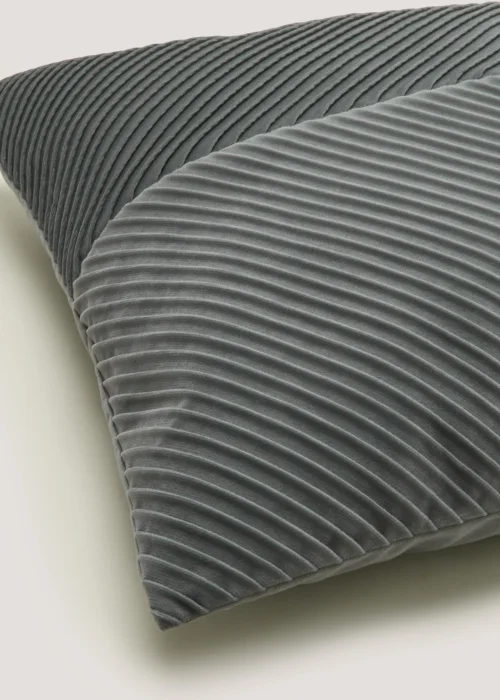 Dark Grey Pleated Velvet Cushion Image 2