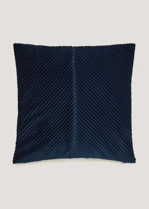Navy Pleated Velvet Cushion Image 1