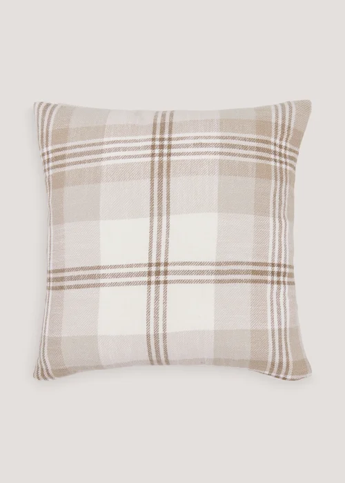 Tan Woven Check Cushion (43cm x 43cm) Image 1