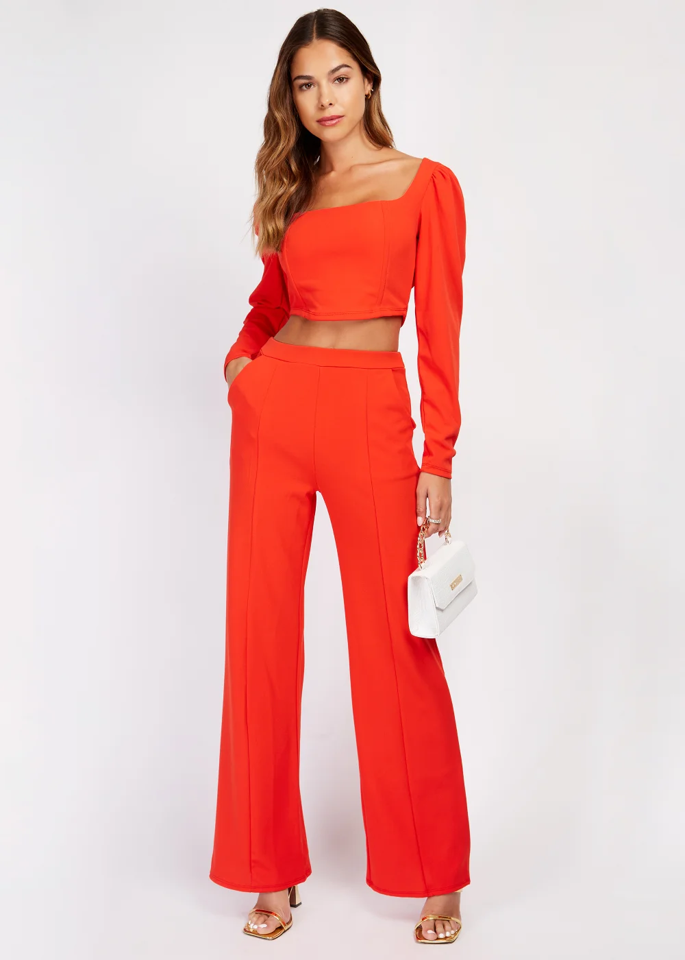 Girls on Film by Dani Dyer Red Scuba Crepe Wide Leg Trousers - Size 8 Image 3