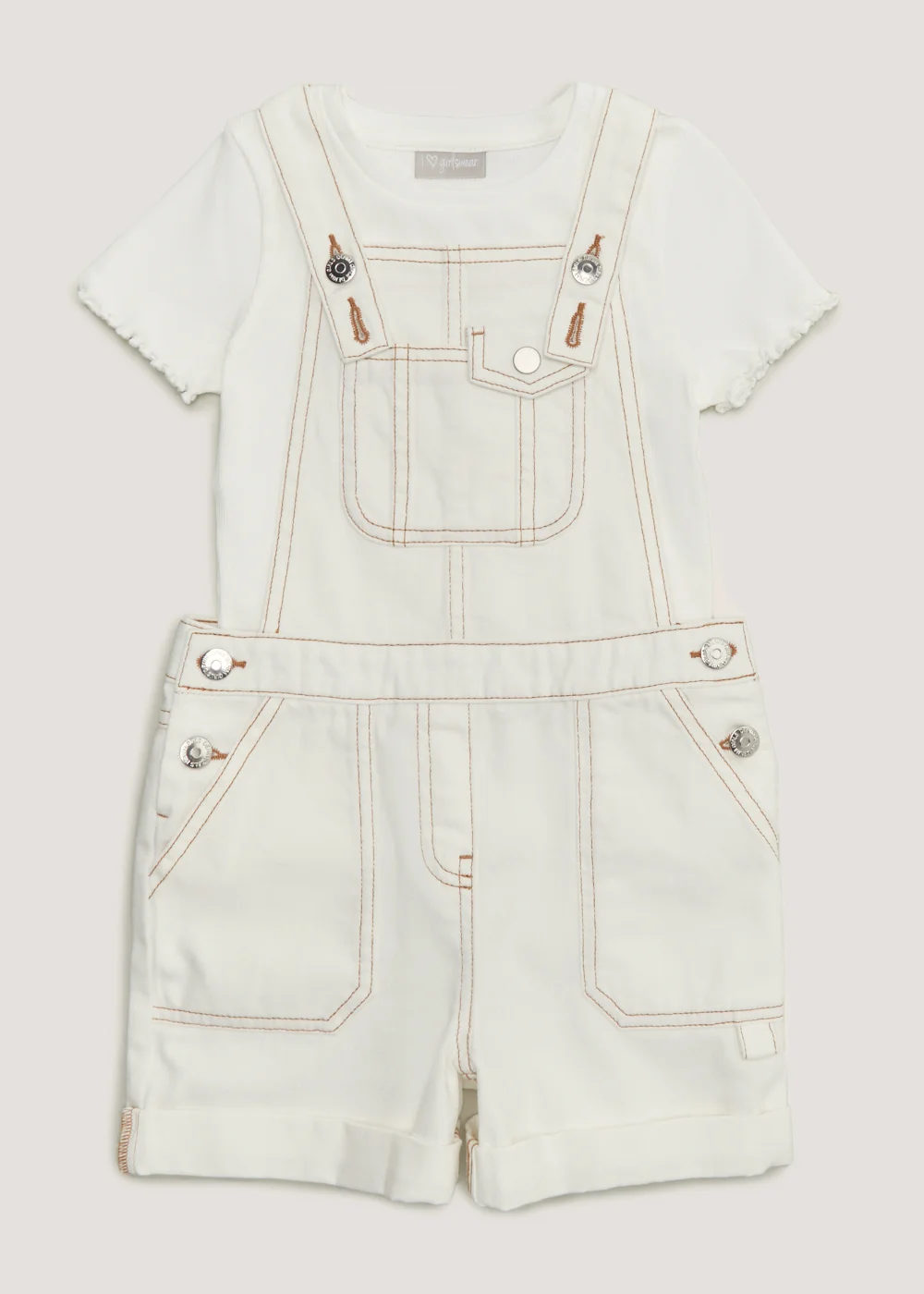 Girls Ecru Denim Dungarees & T-Shirt Set (4-13yrs) - Age 4 Years Image 1