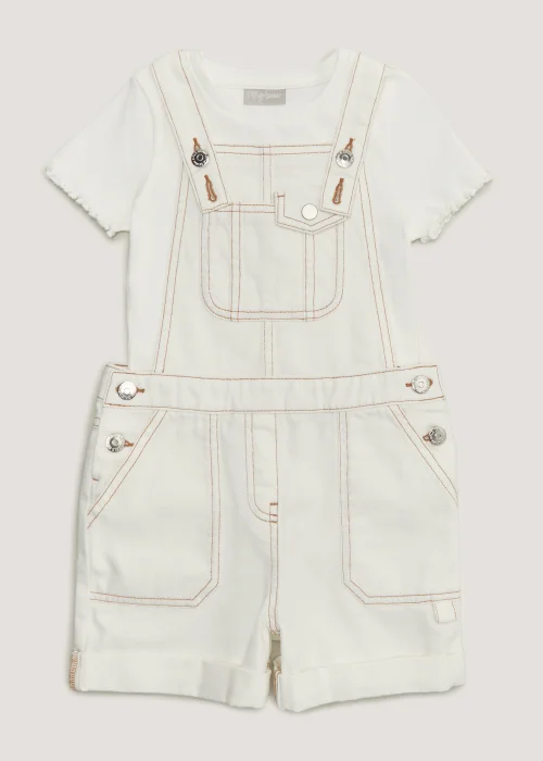 Girls Ecru Denim Dungarees & T-Shirt Set (4-13yrs) - Age 4 Years Image 1