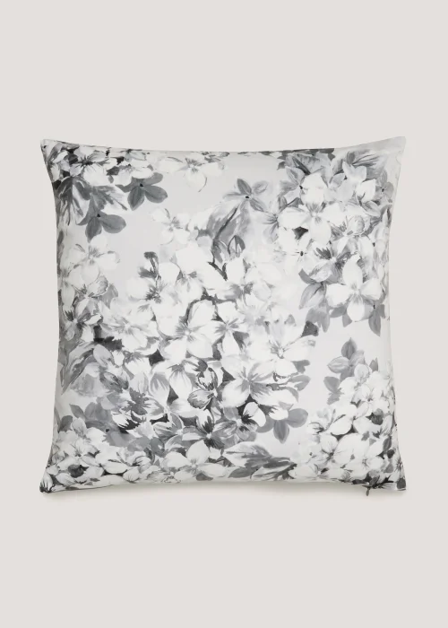Grey Floral Print Velvet Cushion (43cm x 43cm) Image 1