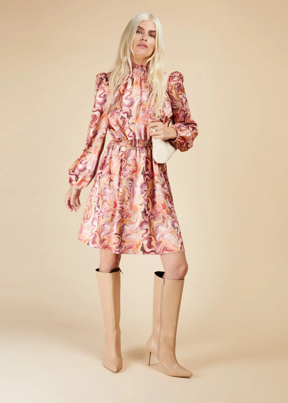 Little Mistress Multicoloured High Neck Shirred Dress - 10 Image 2