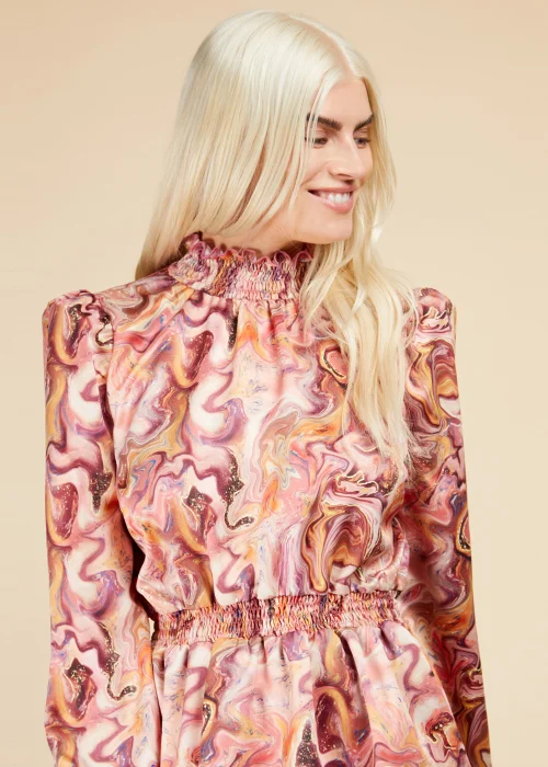 Little Mistress Multicoloured High Neck Shirred Dress - 10 Image 3