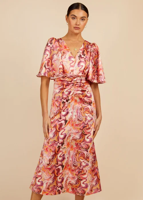 Little Mistress Marble Satin Shirred Midi Dress - 6 Image 4