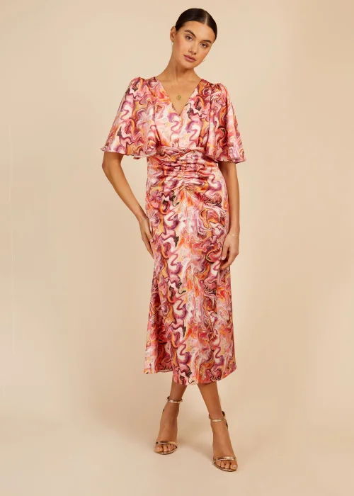 Little Mistress Marble Satin Shirred Midi Dress - 6 Image 1
