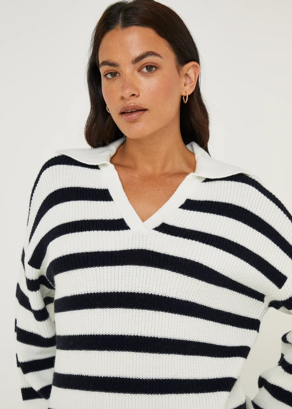 Cream Stripe Collar Wide Sleeve Jumper - S Image 3
