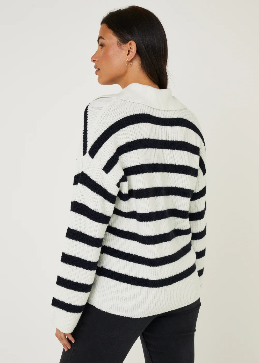Cream Stripe Collar Wide Sleeve Jumper - S Image 4