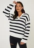 Cream Stripe Collar Wide Sleeve Jumper - S Image 1