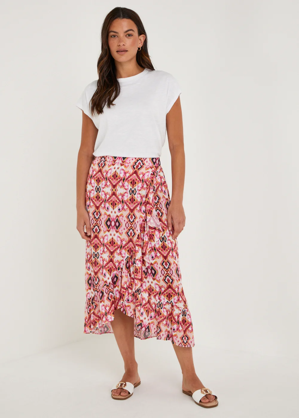 Pink Crinkle Wrap Midi Skirt - 8 Image 1