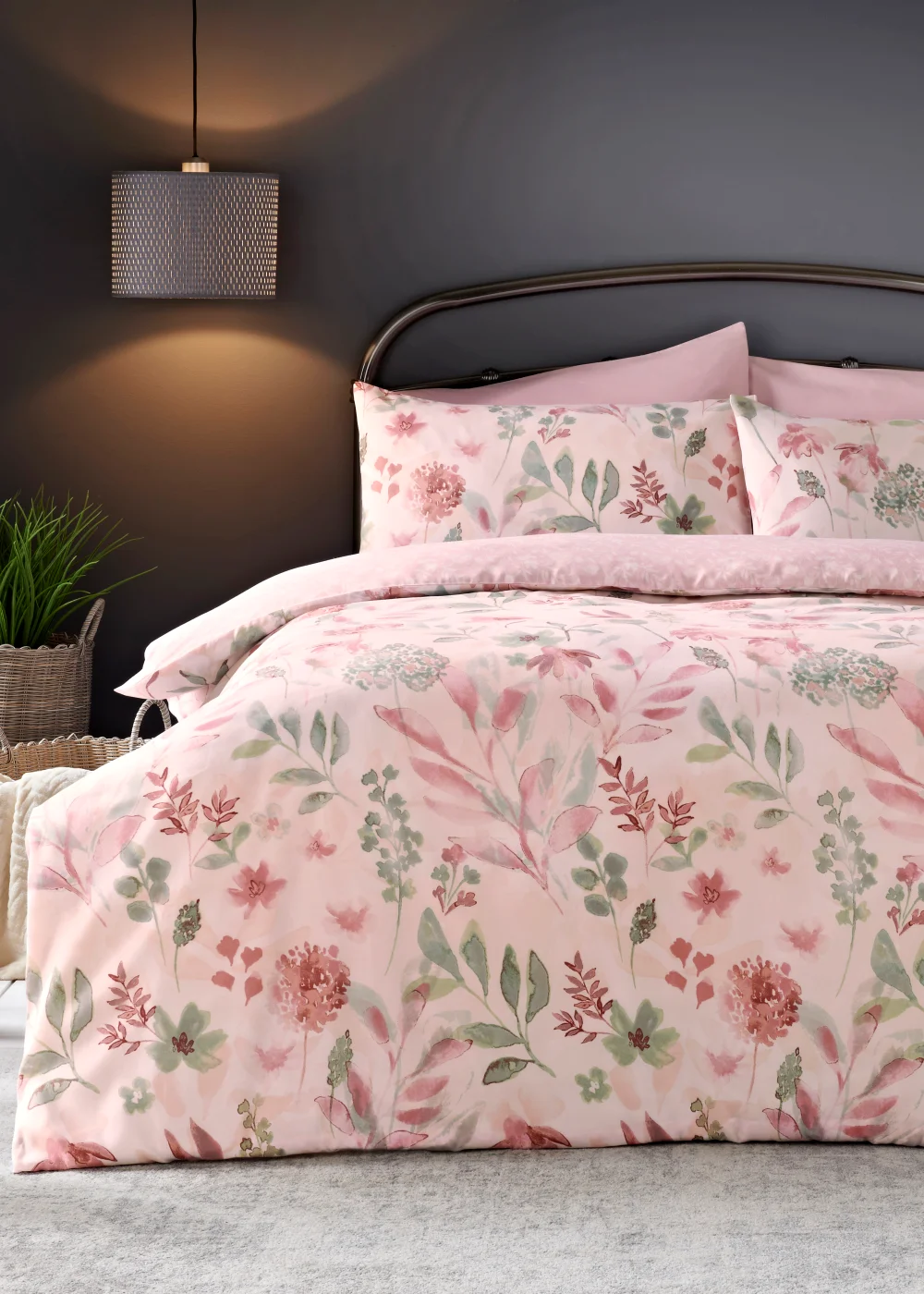 Pink Floral Reversible Duvet Set - Single Image 1